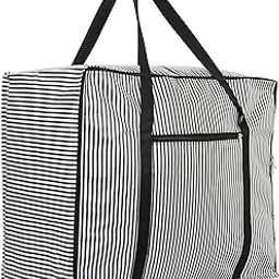 Kuber Industries Lining Design Rexine Jumbo Underbed Moisture Proof Storage Bags for Clothes with Zipper Closure and Handle (Black)-4