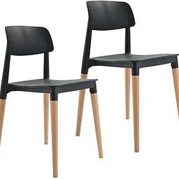 My Art Design - Set of 2 Modern Accent Dinning Chair with Beech Wood Legs (Set of 2 Chairs) (Black)-6