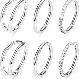 MOQIKAKA16G 18G 20G Surgical Steel Nose Septum Rings Hoops - Stainless Steel Segment Nose Rings Hoop Helix Cartilage Clicker Daith Tragus Sleeper Hoop Earrings, Body Piercing Rings for Women Men 6mm-image-4
