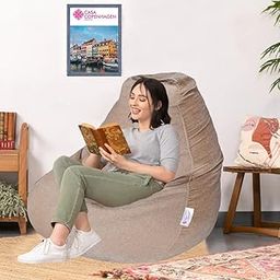 Casa Copenhagen Premium Designer Fabric Bean Bag Chair, Filled with Beans | Capacity: Upto 7 Ft Height, 200 KG Weight | 5XL | Cream-image-3