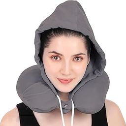 PILLOW TREE Neck Pillow with Hoodie Airplane Travel Pillow with Hood and Comfortable Velvet Material Head Rest Pillow for Men and Women (Dark Grey)-picture-42