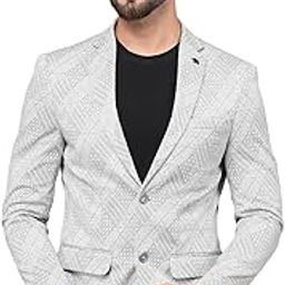 Men's Grey Jacquard Single Breasted Blazer-picture-25