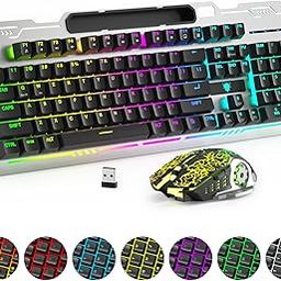 XISOGUU Wireless Gaming Keyboard and Mouse Combo, RGB Backlit Rechargeable 2000 mAh Battery, Mechanical Feel Anti-ghosting Keyboard + 6D 4800DPI Mice for PC Gamer-2
