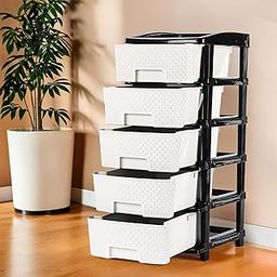 Kuber Industries Plastic 5 Tier Multipurpose Modular Drawer Storage Rack | Kitchen & Home Essentials Organizer Storage Box Cabinet | Almira Set for Stationary, Kitchen, Cosmetic | Black & White-picture-17