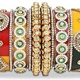 Bridal Chura Bangles Set – 28 Pcs Kundan Meena Handwork, Kada Included, 4 Style Options Wedding & Festival Bangles-47