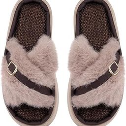 Women's Fuzzy Cross Band Platform Slippers Comfortable Faux Fur Open Toe Arch Support Slides Slippers for Indoor Outdoor-image-14
