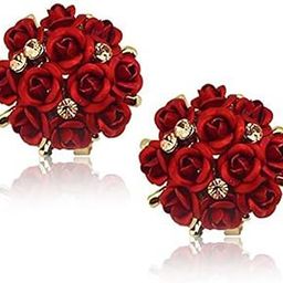Jewellery for women earings Crystal Rose Shape Floral Stud Earrings for Girls and Women-3