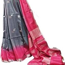 Women's Bhagalpuri Handwoven Temple Border And Butta Weaving Cotton Silk Soft Silk Saree With Tie Dye Colour|Unstitched Running Blouse Piece_Free Size-29