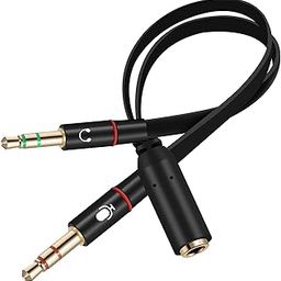 JGD PRODUCTS Gold Plated 3.5 mm Headphone Splitter for Computer 2 Male to 1 Female 3.5mm Headphone Mic Audio Y Splitter Cable Smartphone Headset to PC Auxiliary Adapter (Black,20cm)-10