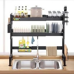 IBELL DR293SM Length Adjustable Dish Drying Rack for Kitchen, 2 Layer, Over The Sink Bartan Stand, Carbon Steel (Black)-image-15