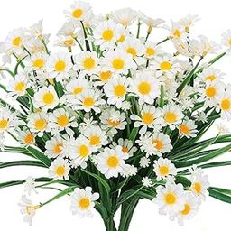 Bundles Outdoor Artificial Daisies Fake Flowers UV Resistant Plants, Faux Plastic Greenery for Indoor Hanging Plants Garden Porch Window Box Home Wedding Farmhouse Decor (Set of 2, White)-image-94