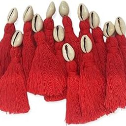 Zippy Flora mini Cotton Tassels with Cowrie Shells for Saree/Blouse/Dupatta/DIY/Decor, Pack of 10 (Red)-image-46