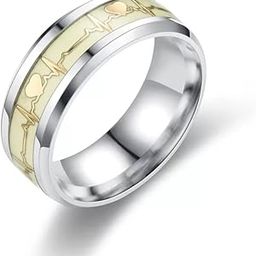 TRENDING Dark Luminous ECG Ring Stainless Steel Ring Promise Heartbeat Ring Glowing Jewelry for Men Women-picture-20
