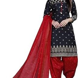 Women's Black Cotton Printed Unstitched Salwar Suit Material (Free Size)-picture-38
