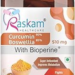 Raskam Curcumin 95%, Boswellia 85%, 510mg Capsules with Bioperine | 60 Veg Capsules | Super Antioxidant, Improves Metabolism, Fights Inflammation-32