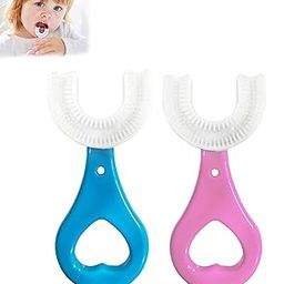 GLUN® Kids U-Shape Toothbrush, Pack of 2 Pink & Blue Colour for Girls & Boys, Up & Down Both Side Soft Silicone Bristles 360 Degree Cleaning Fun Design-image-95