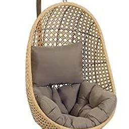 DEVOKO Outdoor Patio Wicker Hanging Egg Basket Swing Chair with Waterproof Cushion for Deck, Sunroom, Garden, Porch, Poolside (Beige & Grey)-22
