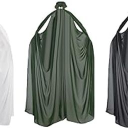 Women Chiffon Neck Cloak Cape Without Hood Durable Elegant for Evening Party White-image-12