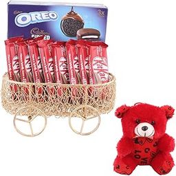 SFU E Com Loaded Choco Dipped Biscuit With Beautiful Basket | Valentine Teddy Bear With Chocolate Combo | Valentine Chocolate Hamper | 958-80