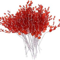 UJEAVETTE 50pcs Artificial Flower Stem with Crystal Acrylic Bead Drop 15cm Red-image-71