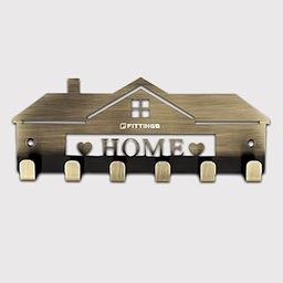 Fittingo Metal Home Shape Unique Key Holder for Home/Office Decor/Stylish Wall Mount Keychain Hanger Hooks for Keys, Premium Antique Finish/Keychain Stand/Keys Holder Stand with 6 Hooks-(Size 23 x 9)-33