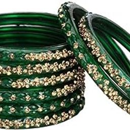 Fashionable Glass Bangles/Kada Set- Perfect For Wedding, Party, Celebrations & Functions, Pack of 8, Green-28