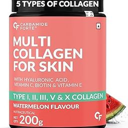 Carbamide Forte Multi Collagen with all 5 TYPE I, II, III, V, X | Marine Collagen Powder for Women & Men, Watermelon Flavor, 200g-12