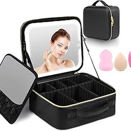 DY-ROS Makeup Bag With Led Mirror, Vanity Travel Cosmetic Bag With Removable Mirror And 3 Type Lights With Adjustable Brightness And Dividers, Makeup Brush Holder Storage (Black)-image-30