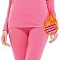 Thermal Underwear for Women Ultra Soft Fleece Lined Long Johns Set Top & Pants Base Layer Set Pink M-image-78