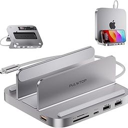 Mac mini Hub M1 M2 with M.2 SSD Enclosure (NOT for M4 2024), 8-in-1 Vertical Mac mini Dock Stand with USB A/C 3.2 10Gbps, 2 x USB A 2.0, SD/TF Slots, 3.5mm Audio Mic Jack-3