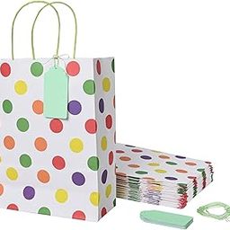 Suffix Retail (Pack Of 20) Polka Dots Multicolor Paper Bags For Return Gifts With Gift Tags & Threads/Gift Bags For Corporate Events (12X8.7X3 Inches) | Party Favor Bags - 100Gsm-31