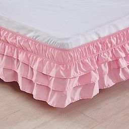Solid Color Tri-Layer Ruffle Elastic Band Bed Skirt Pink-120x200cm(Full)-image-45