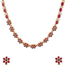 Gold-Plated Red Kemp Stones Minimalistic Jewellery Set | Goldplated Jewelry Set for Women | Festive Simple Jewelry Set | Minimal Jewellery Set-image-36