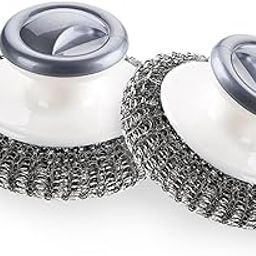 LIVIZO 2 Pack Heavy Duty Steel Scrubber with Handle – Rust-Free Stainless Steel Scrub Pads for Utensils, Pots, and Pans – Kitchen Cleaning Scrubber Brush with Comfortable Grip-18