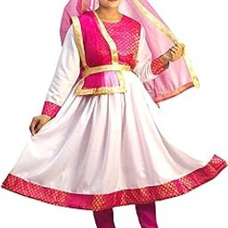 NATKHAT DRESS - Indian Classical Dance Kathak and Anarkali,Tights Dupatta Kids Fancy Dress Costume-image-9