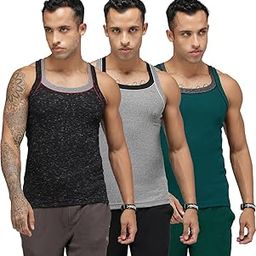 Men's Cotton Solid Multicolors Square Neck Sleeveless Gym Vest - Pack of 3 (888)-image-31