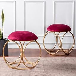 nestroots Ottoman Stool Set of 2 | Maroon Metallic Pouffes for Living Room, Bedroom, or Side Table Use | 18-Inch Height, Ring Design | Stylish & Durable Footrest-image-18