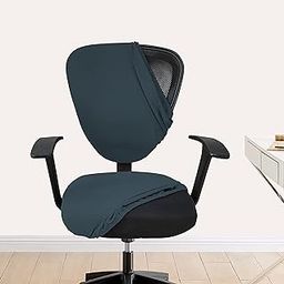 Dark Gray 2 Piece Pack of 1 Office Chair Cover 200GSM Fabric Stretchable Elastic Removable Washable Office Computer Desk Executive Rotating Chair Seat Covers Slipcover Protector-14
