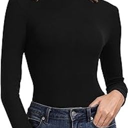 Women's Ribbed Turtleneck Fitted Long Sleeve Shirts Basic Thermal Layering Tops-image-1