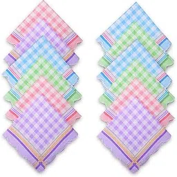 Heart Home 12 Pcs Soft Handkerchief for Women Cotton | 11x11 Inch Lightweight Ladies Handkerchief | Hanky Set for Women and Girls | Ladies Rumal/Hankies | Fairy Checks Cutwork-picture-25