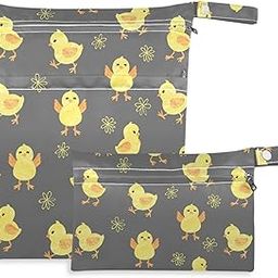 Cute Chick 2Pcs Wet Bag with Zippered Pockets Washable Reusable Roomy Diaper Bag for Travel,Beach,Pool,Daycare,Stroller,Diapers,Dirty Gym Clothes, Wet Swimsuits, Toiletries-image-12