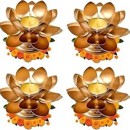 Easyera Mini Lotus Tealight Holder Candle Stand, Metal, Golden, Home Decor Diwali, Christmas Gift Set (Pack 4 Golden (Mini Lotus))-image-60