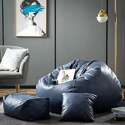 KAM'S LIEU Soft Suede Leather Bean Bag with Rectangular Extra Comfortable Footrest & Comfy Cushion with Beans Filled I Bean Bag Chair (Ready to Use) Color & Size- (Navy Blue, XXXXXL)-picture-28