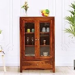 SNAP FURNITURE Solid Wooden Crockery Cabinet for Kitchen & Dining Room |sheesham Wood Free Standing Movable Tv Unit Side Board Crockery Cabinet with Drawers & Door (Antique-01-Honey)-image-56