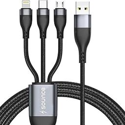 Sounce 100W / 6A Speed Fast Charging USB 3.0 Cable 4 Ft / 1.2m to 3-in-1 Long Charging Cord with Type C + Micro USB + Lightning Connector 480 Mbps Data Transfer for Laptop, Tablets, Smartphones & More-21