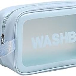 FIMTOWN Makeup Pouch PU Toiletry Bag for Women PU Large Cosmetic Kit Storage Organizer Travel Vanity Grooming Make Up Bag (Blue)-image-19