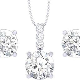 925 Sterling Silver Round Solitaire Pendant Earring Chain Jewellery Set | Rhodium Plated, Swiss Zirconia | Gift for Women & Girls-image-11
