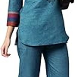 Women Blue and Black Embroidered Pure Cotton Ethnic Co-Ords-image-4