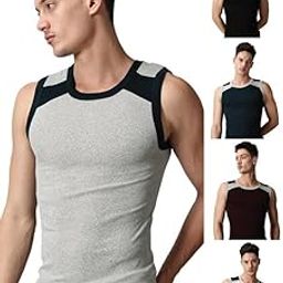 Gym Vest for Men | 100% Cotton Sleeveless Lux Sports Vest | Stylish & Comfortable Activewear for Workout, Training & Casual Wear Pack of 5 (Color May Vary)-image-21