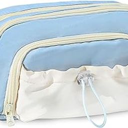 FunBlast Pencil Pouch for Girls - Multiple Compartment Zipper Pouch With Drawstring Pocket, Aesthetic Kawaii Pencil Case, Cute Pouches, Return Gift for Kids (Sky Blue)-image-80